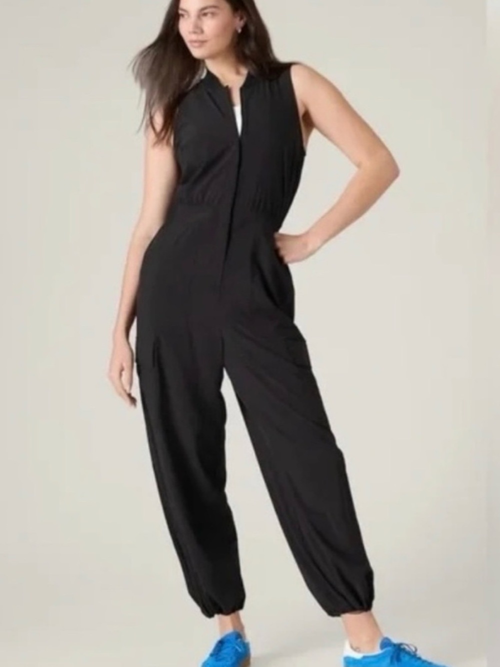Athleta Black Sleeveless Zip-Front Jumpsuit